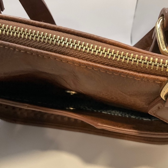 Madison West Double Woven Design Handbag Purse Brown Braided Distressed - Picture 4 of 10